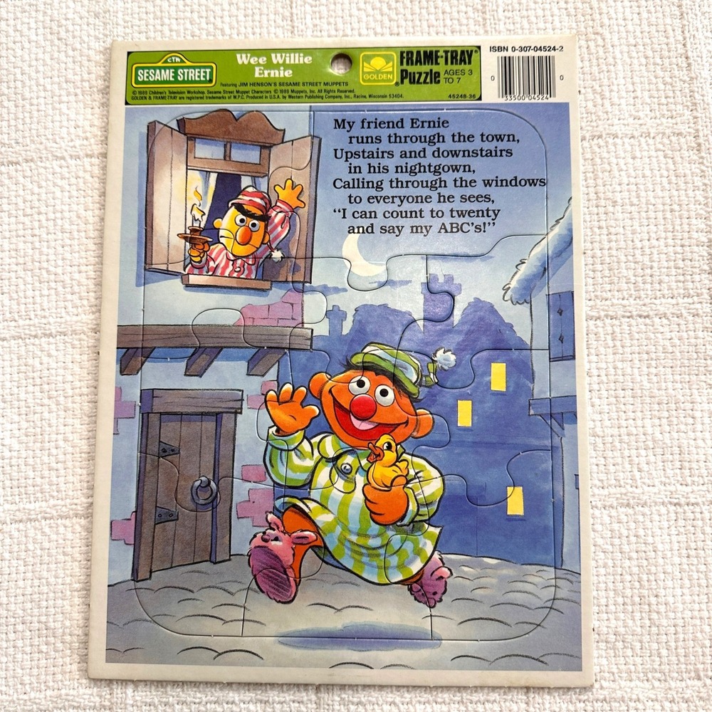 VTG Sesame Street Golden Frame Tray Puzzle Wee Willie Ernie Bert Muppets 89